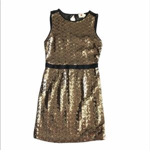 Gold Sequin Party Dress Sheer Back Small
